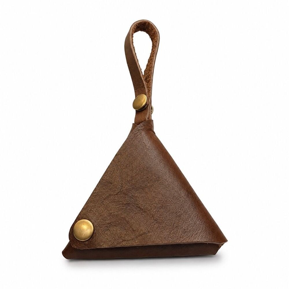 Handmade Thai Leather Triangle Coin Purse Chocolate Brown Earbud Bag Charm